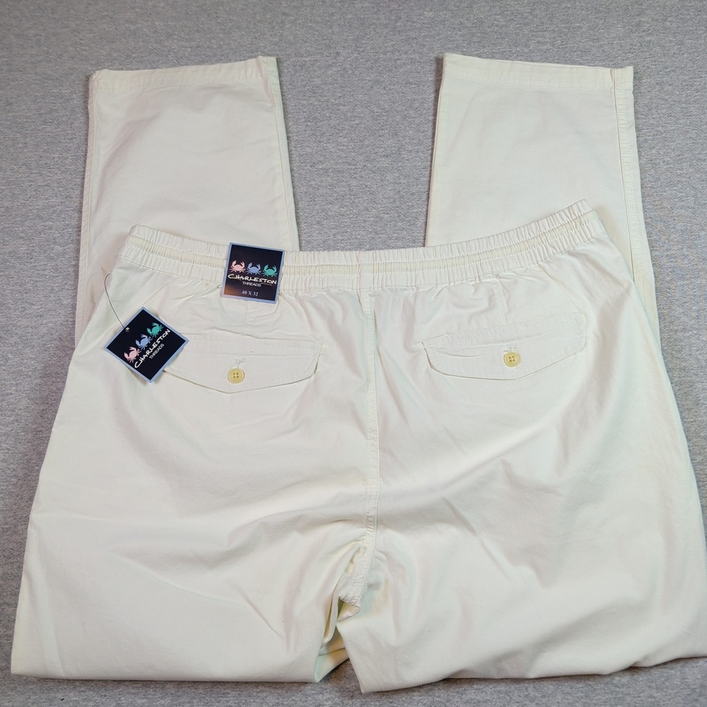 Charleston Threads Mens Off White Elastic Waist Drawstring Pants P8S001ST 40x32